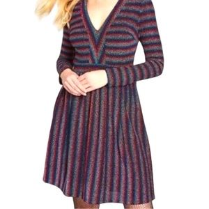 ModCloth All That Glitters Rainbow Metallic Shine V-Neck Holiday Skater Dress